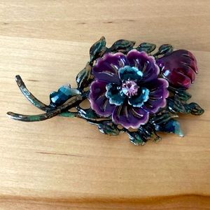 Enameled Flower Brooch with Swarovski Crystal Center